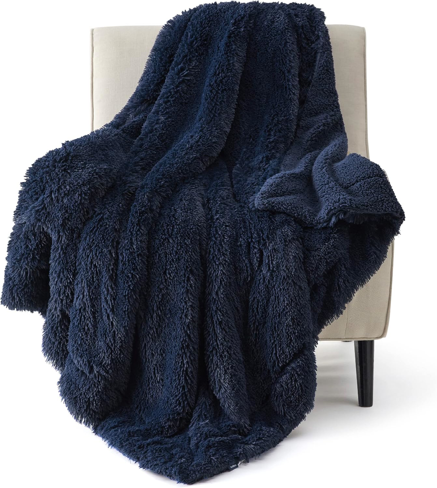 Navy Blue 50x60 Plush Sherpa Fleece Throw Blanket Warm Cozy Gift