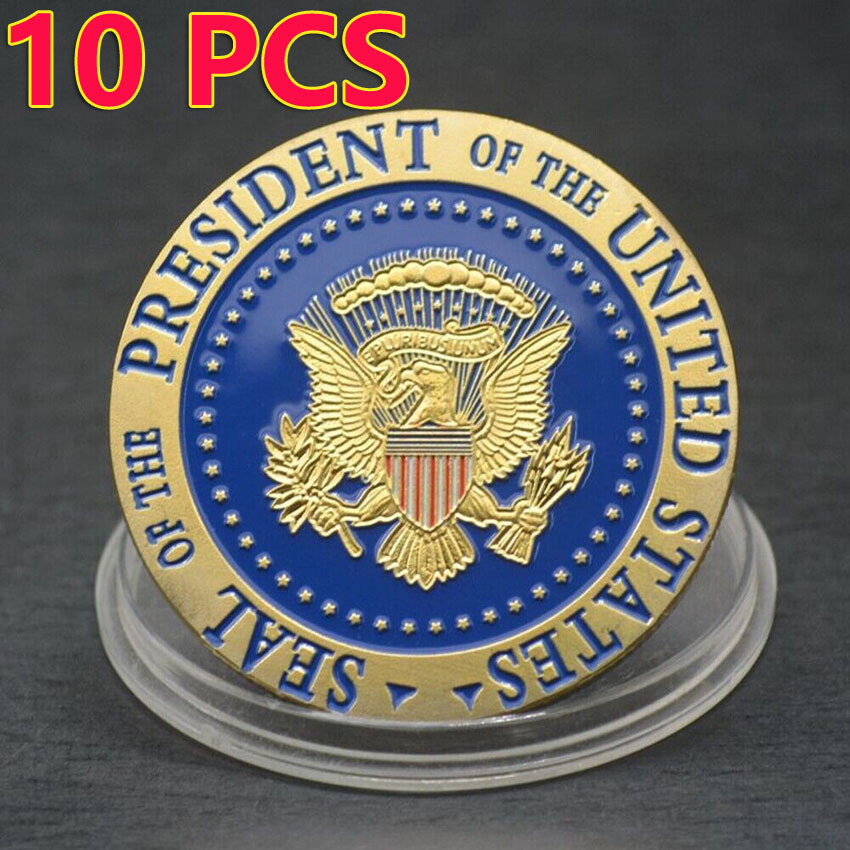 10PCS Commemorative Coin Gold Gift President Donald Trump Save America Again
