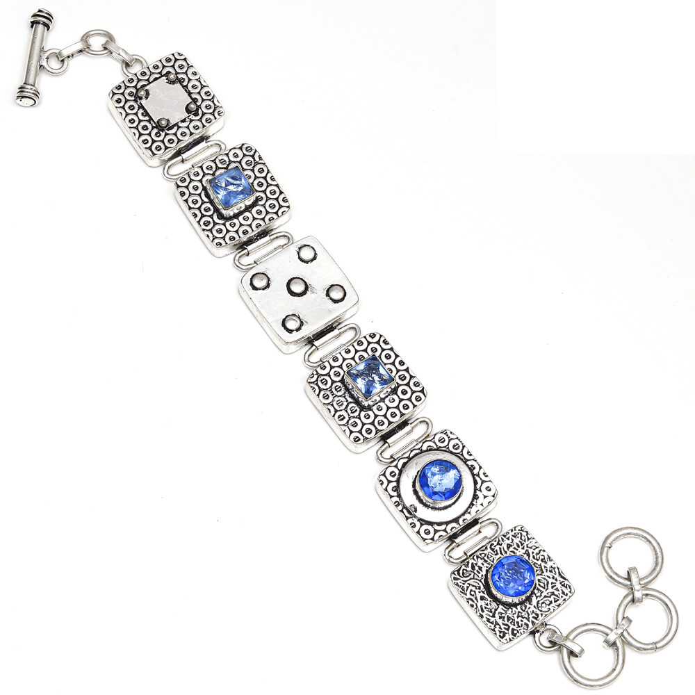 Tanzanite Quartz Gemstone Ethnic Style Jewelry Bracelet 7-8''