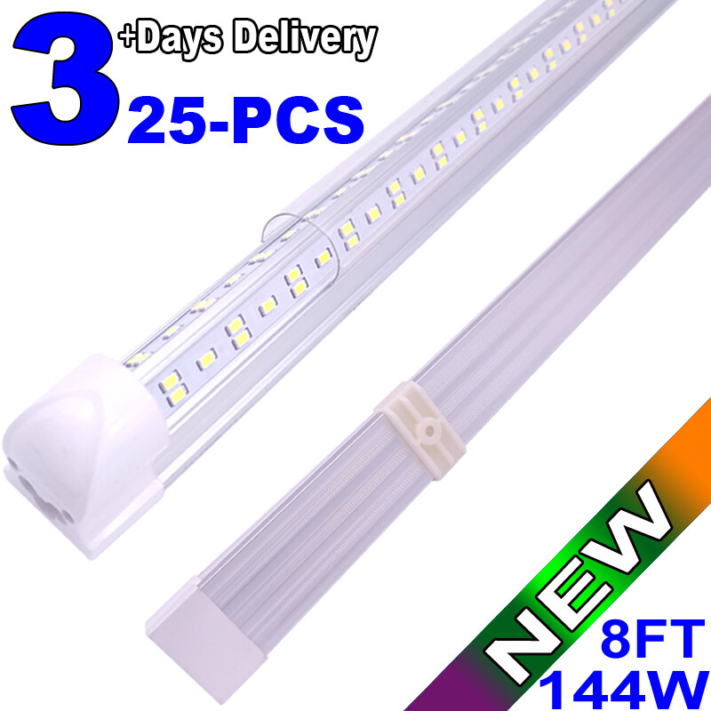 8 Foot Led Shop Light 144w  Led Tube Light Integrated Fixture Bulbs 18000lm 25PC