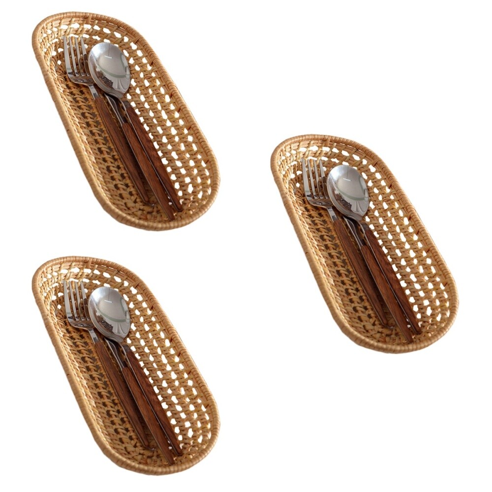 Kintting Novel Plate Basket Towel Tray Tableware Organizer Rattan Stand