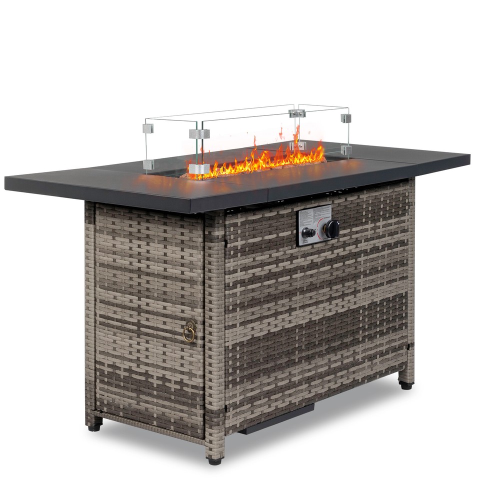 43 Inch Outdoor Gas Fire Pit 50000 BTU with Volcanic Stone Black Patio Heater