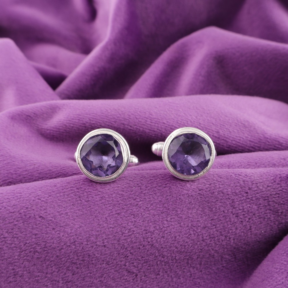Natural Iolite Purple Groomsmens Gift Cufflinks Jewelry 925 Sterling Silver