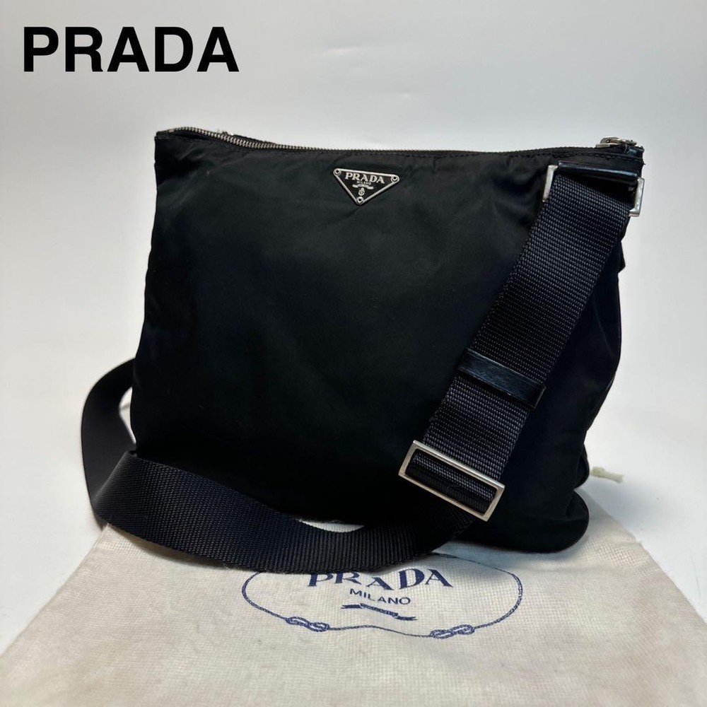 Prada K26 Black Nylon Shoulder Bag with Triangular Logo & Lock