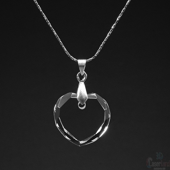 2D Personalized Crystal Laser Engraved Picture Heart Necklace