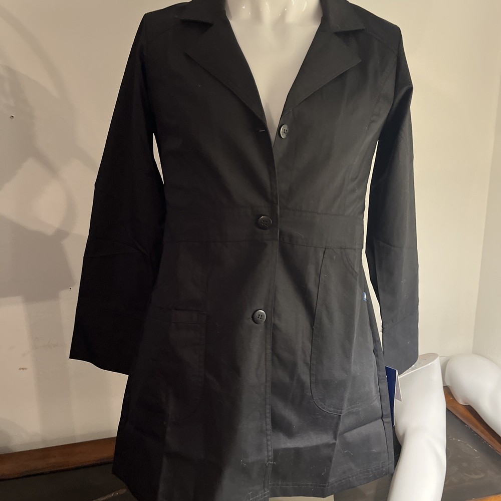 Adar Scrub jacket black labcoat button up NWT XS MODERN WOMENS CLASSIC FIT