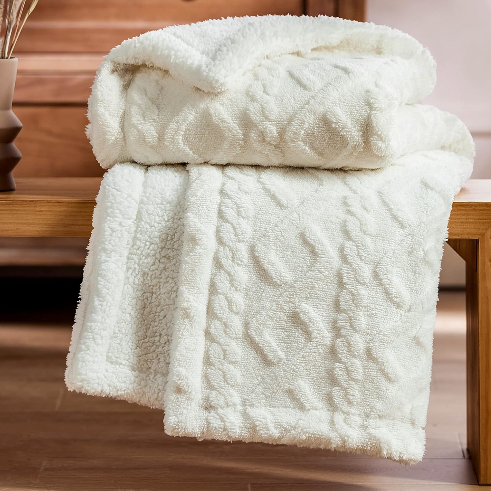 Fuzzy Cream Sherpa Throw Blanket 50x60 – Cozy Winter Warm Gift
