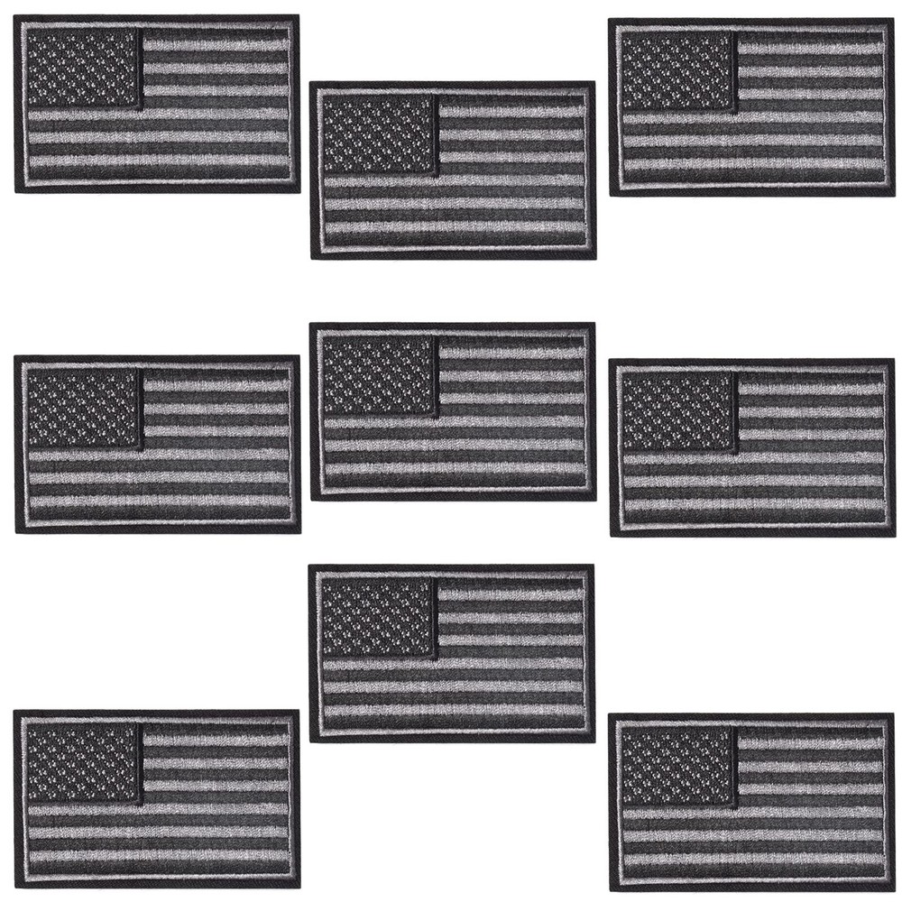 9 Pack Black American Flag Patches Iron On Sew On Embroidered US Flag Patches