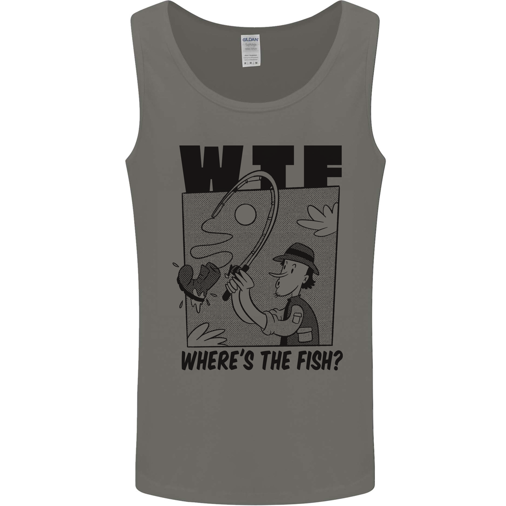 WTF Wheres the Fish Funny Fishing Fisherman Mens Vest Tank Top
