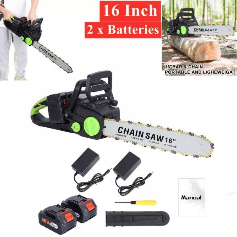 16in Cordless Electric Chainsaw 1800W with 2 Batteries Portable Wood Cutting