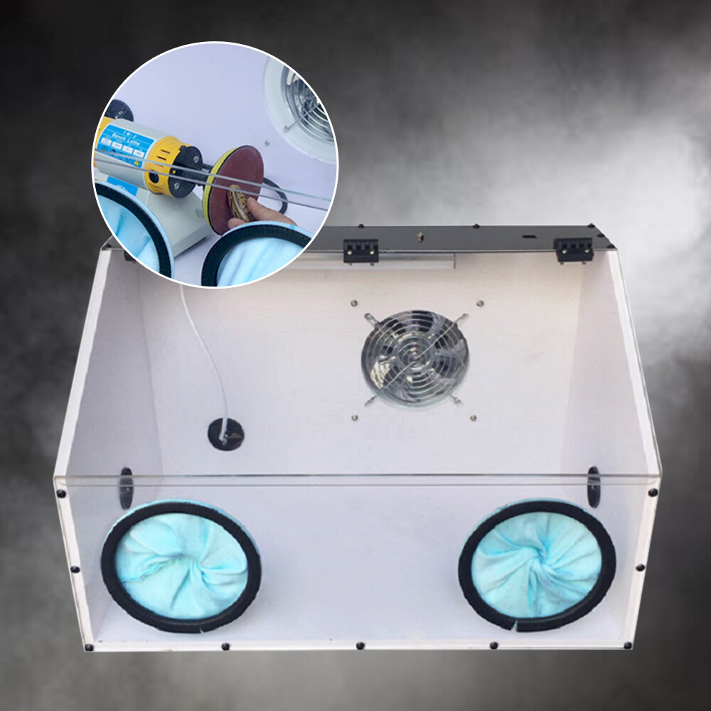 2 Holes Fully Enclosed Electric Grinding Table Polisher Acrylic Cover Dust Box