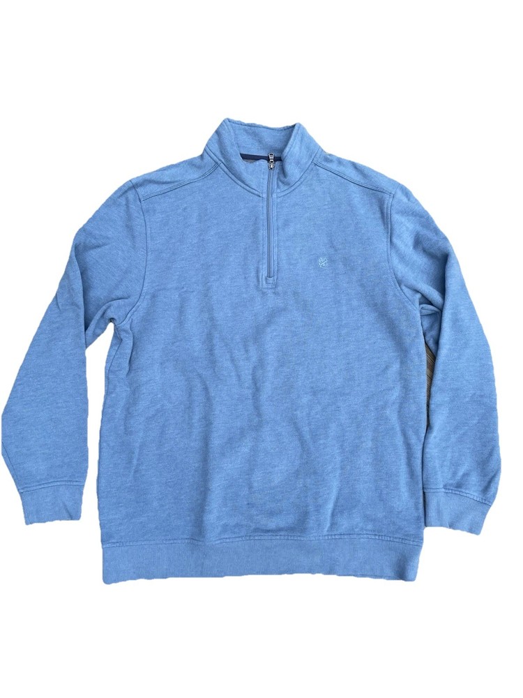 IZOD SALTWATER 1/4 ZIP BLUE PULLOVER SWEATER MENS LARGE