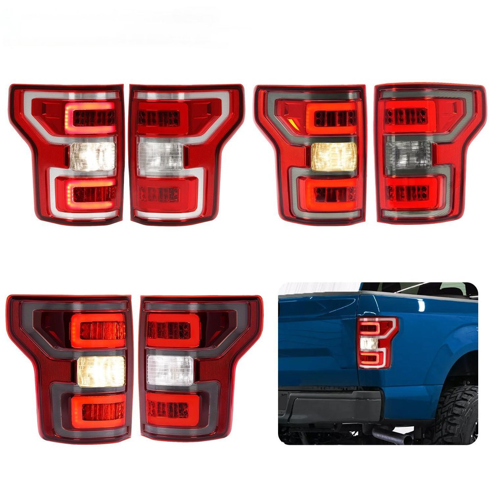 Red Smoke Clear LED Tail Lights Compatible with Ford F150 Pickup XL XLT Models 2018 2019 2020