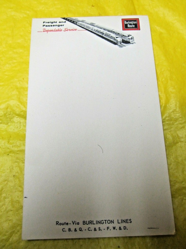 Vintage Burlington Route Notepad - Clean from Smoke Free Home