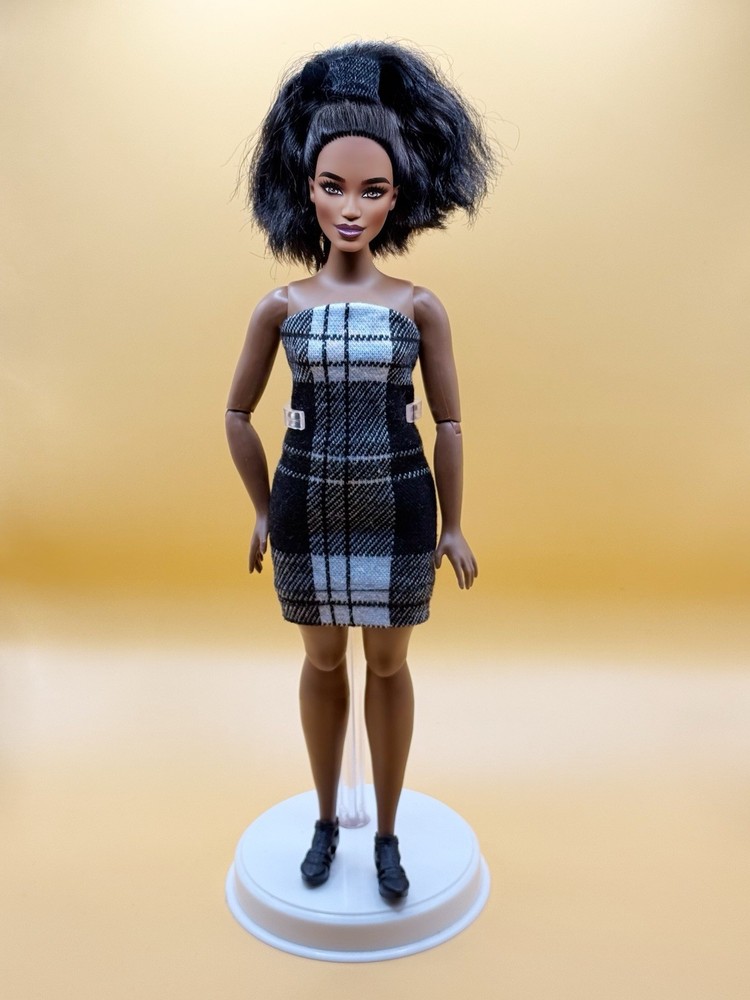 Hand-sewn Black & White Plaid Dress For Barbie Doll ( Curvy Doll )