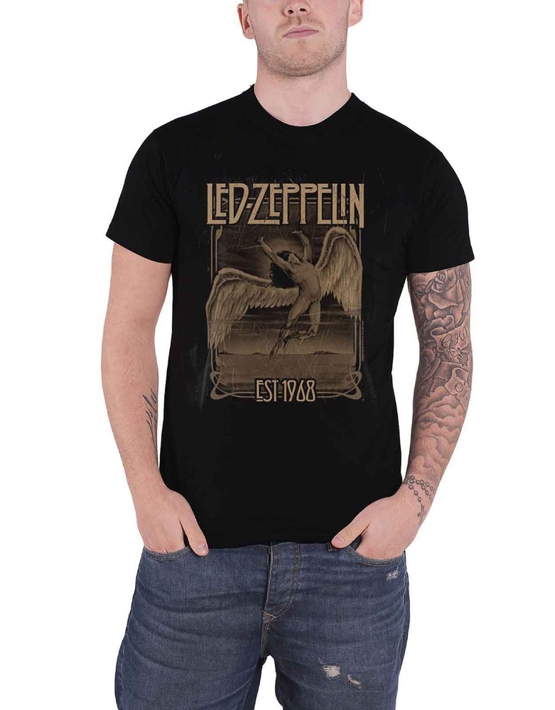 Official Black Led Zeppelin Faded Falling Logo Mens T-Shirt