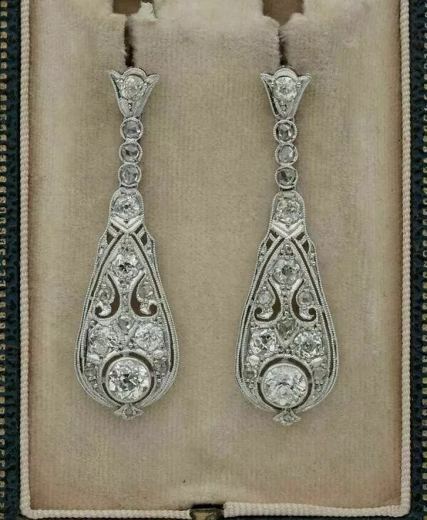 3Ct Round Lab Created Diamond Drop/Dangle Fancy Earring 14K White Gold Plated