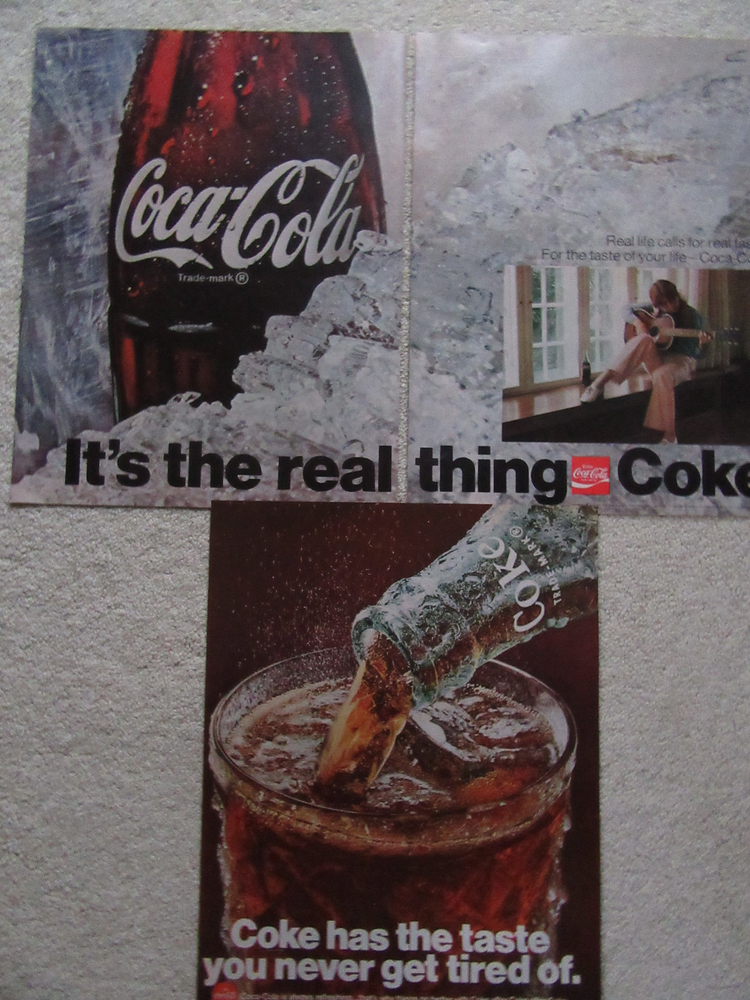 Vintage Coca-Cola ad with guitar player enjoying soda