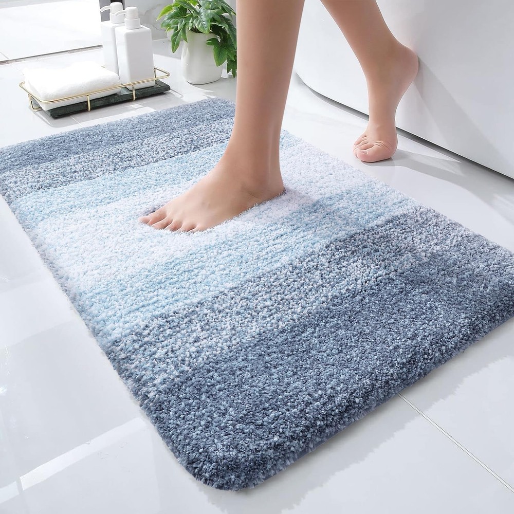 Soft Absorbent 24x16 Bath Rug Mat - Non-Slip Polyester Bathroom Carpet