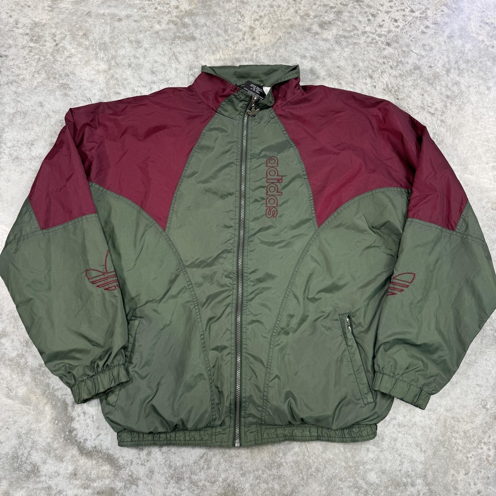 Vintage Adidas Jacket Mens XL Green Maroon Full Zip Nylon Lined Windbreaker 90s