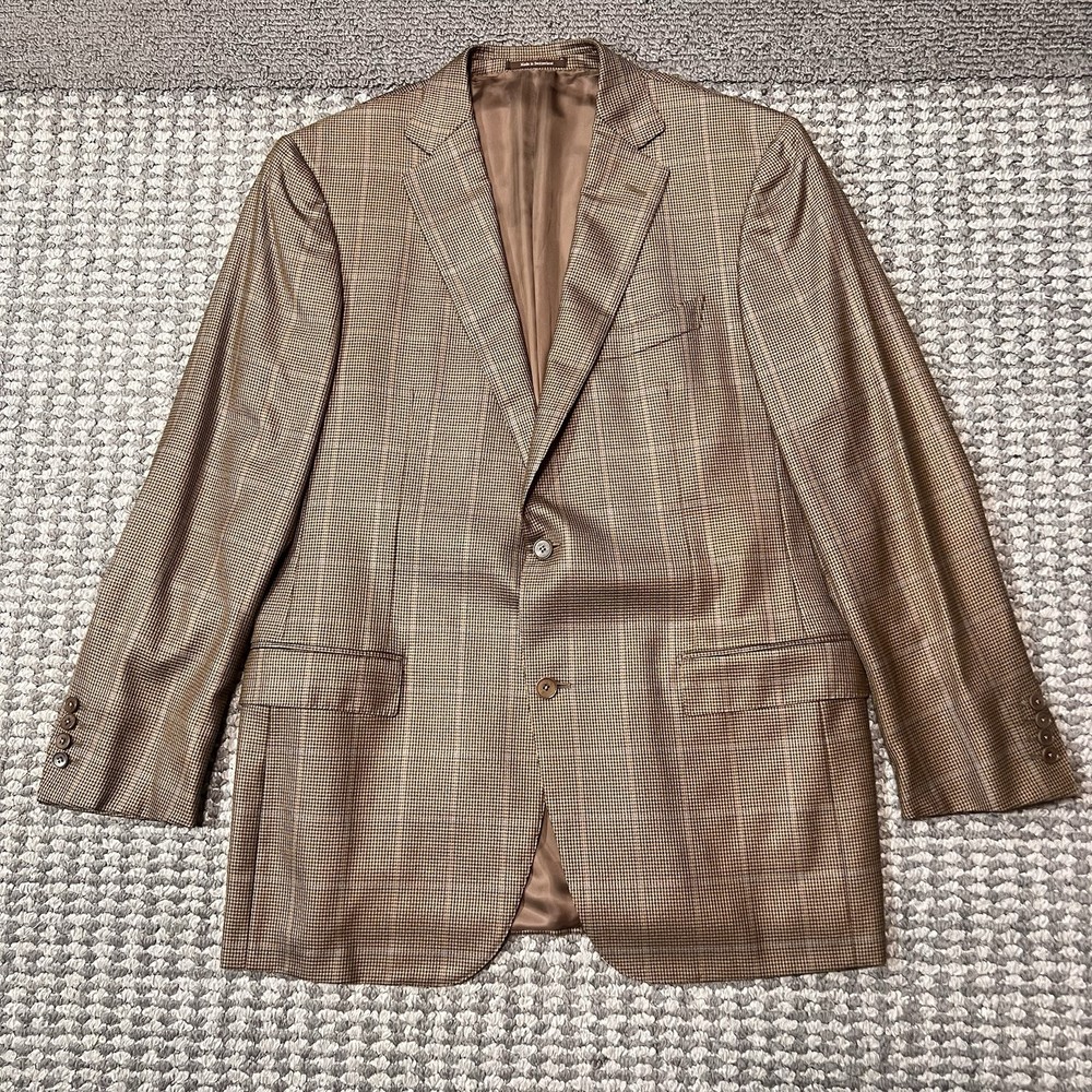 Ermenegildo Zegna Blazer Mens 54L TROFEO SILK  Windowpane Houndstooth Sport Coat