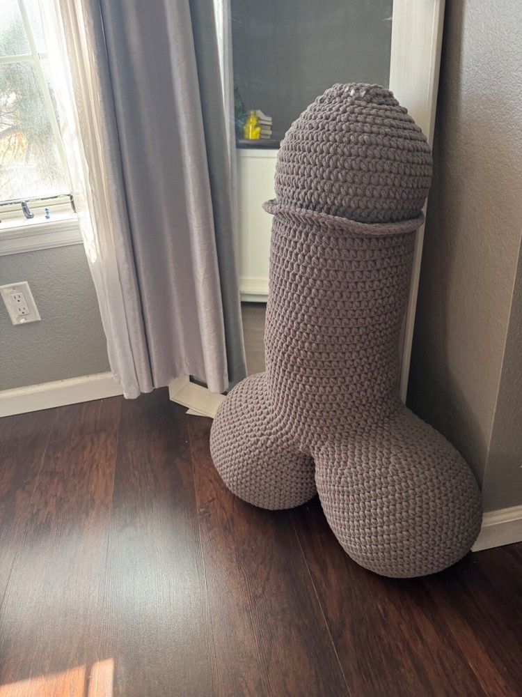 Giant 36-Inch Crochet Penis Body Pillow in Soft Grey  