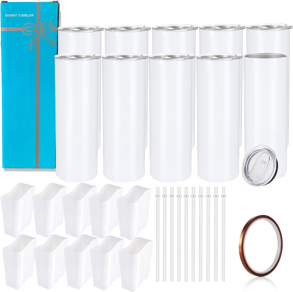 Paquete de 10 vasos de sublimación a granel rectos flacos vasos en blanco 20 oz para calor T