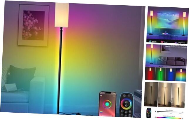 RGB Corner Floor Lamp with APP/Foot Switch/Remote Control, Modern LED Floor
