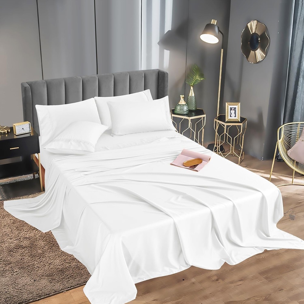 6-Piece Premium Bamboo Sheet Set with Deep Pockets for Full Bed, Ultra Soft