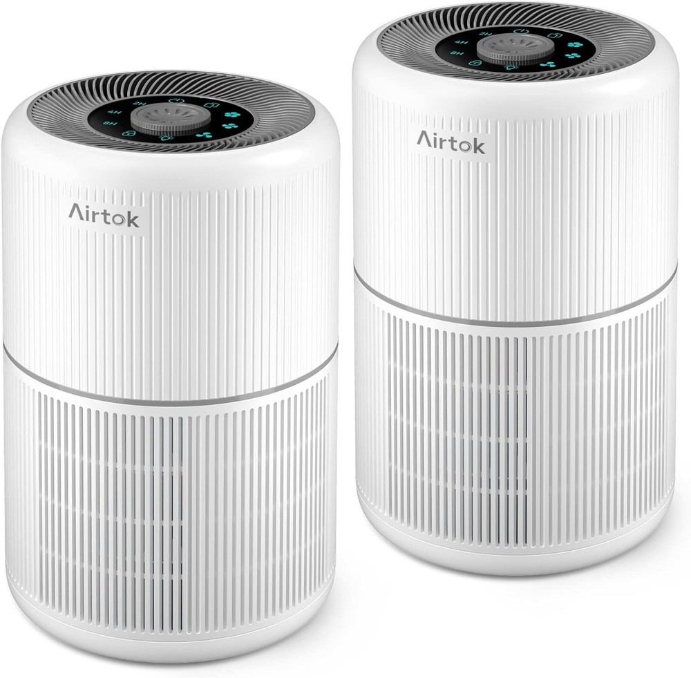 2 Pack Air Purifier for Home Bedroom with H13 True HEPA Filter White