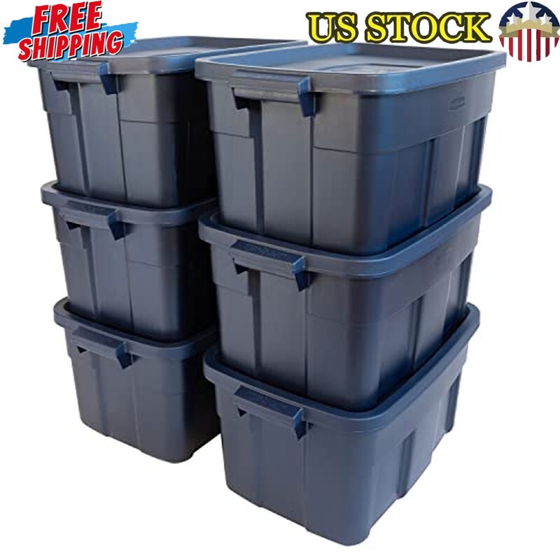 6 Pack 14 Gal Plastic Storage Box Container Bins with Lids and Handles Stackable