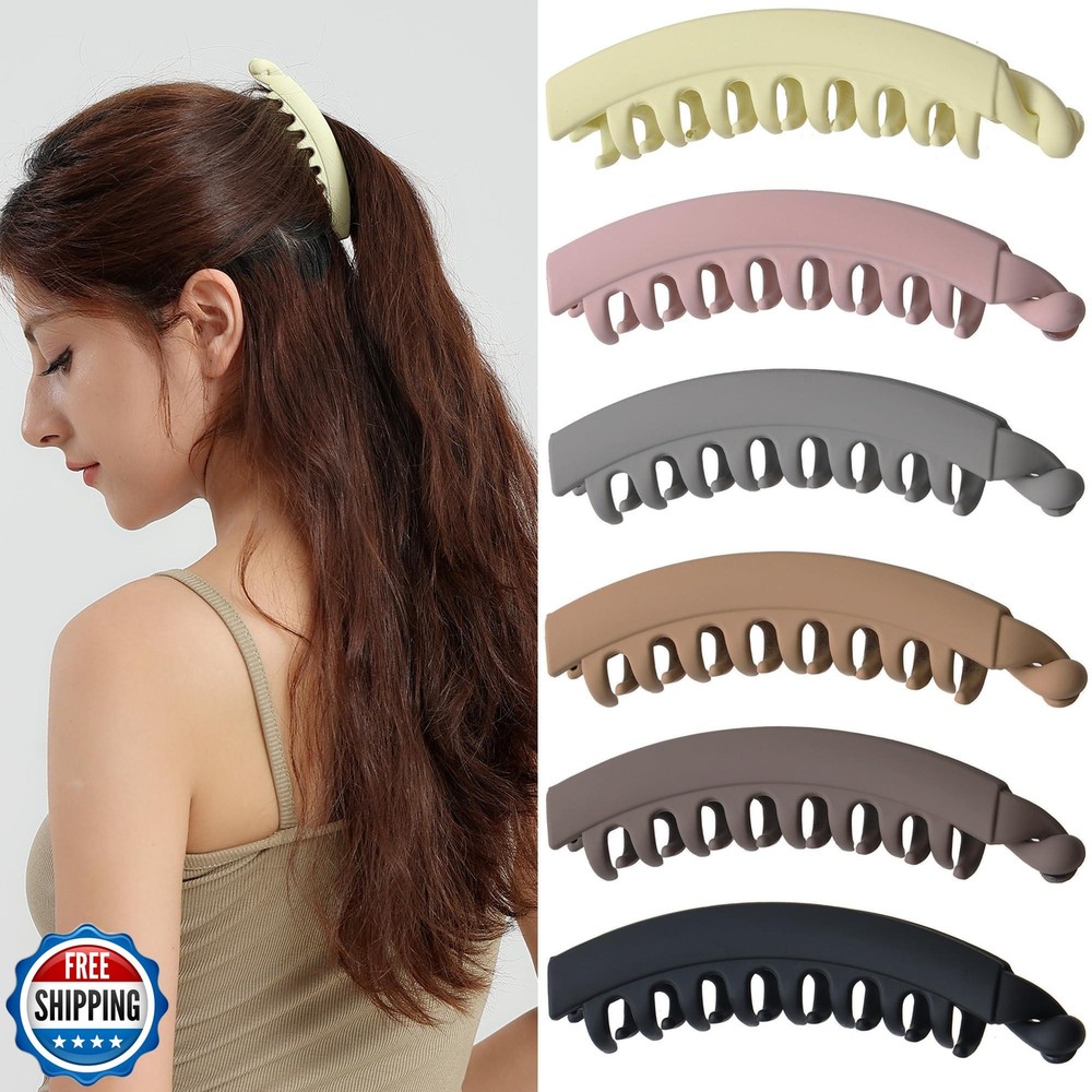 Non-Slip Banana Hair Clips 6-Pack for Women - Secure Ponytail Holders for Thin or Thick Hair