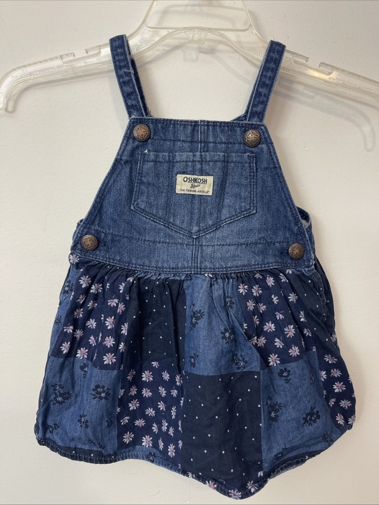 Oshkosh Girls 2t Blue Denim Cotton Sleeveless Overall Dress! A5350