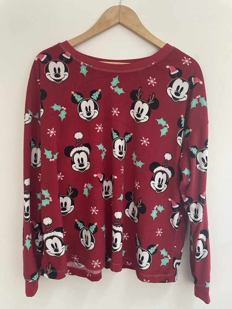 Disney Mickey Mouse Women's Red Fleece Christmas Long Sleeve PJ Top Size XL