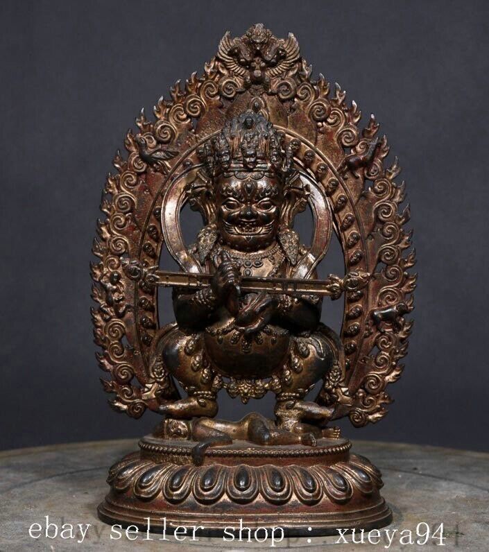 8.6 Inch Antique Tibet Bronze Mahakala Wrathful Deity Buddha Statue with Backlight