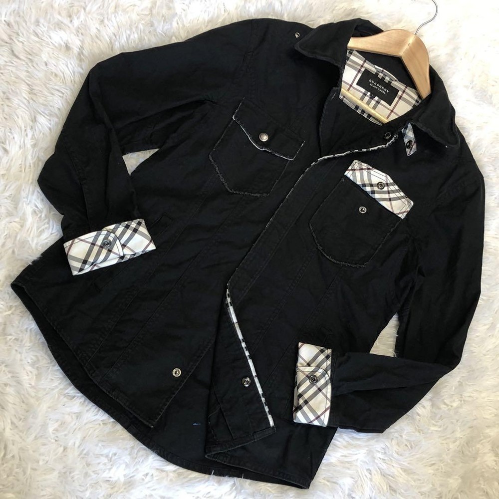 Burberry Black Label Denim jacket with Nova check wire collar L F/S from Japan