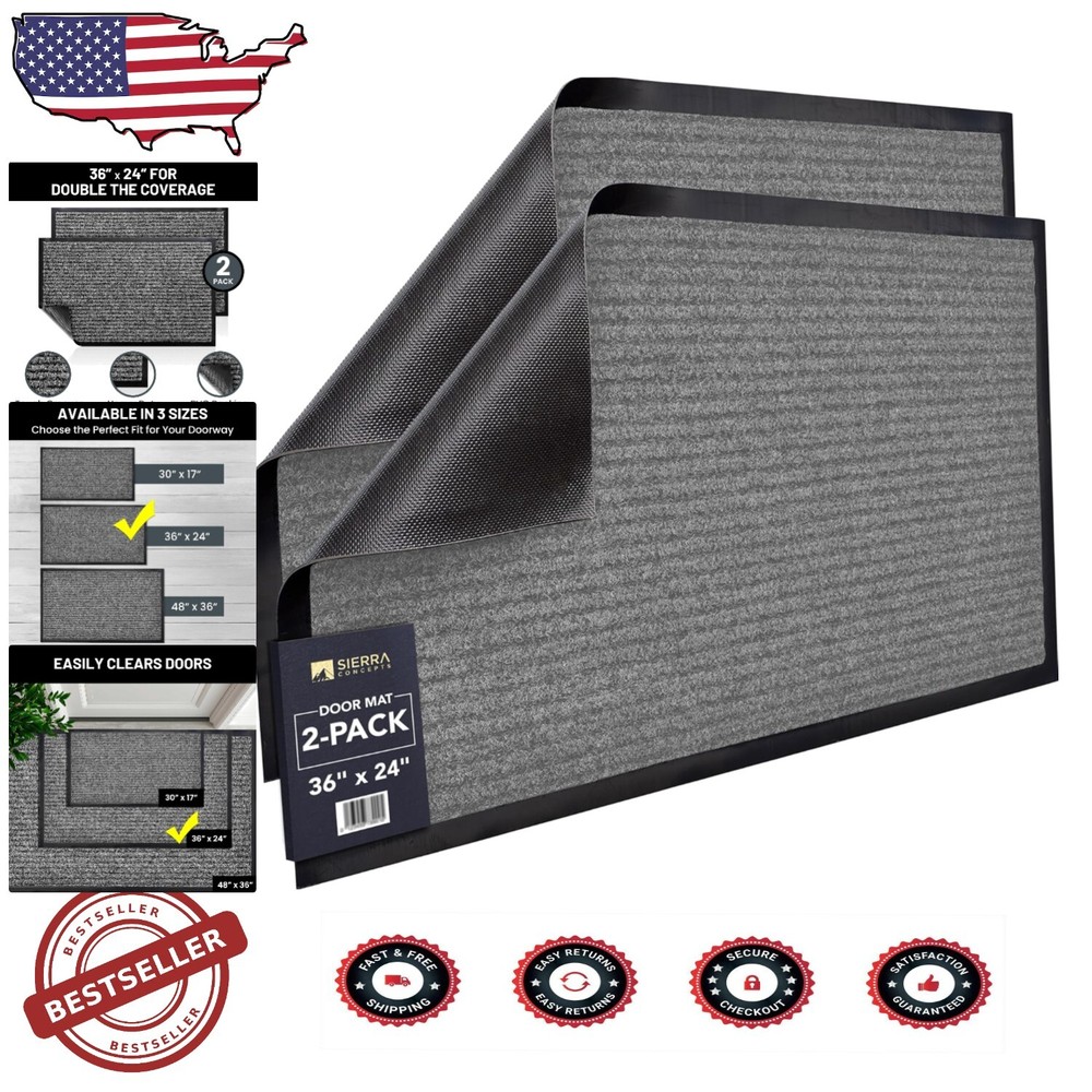 Cozy Your Entry with 36x24 Ribbed Doormats - 2-Pack for Indoor/Outdoor Use