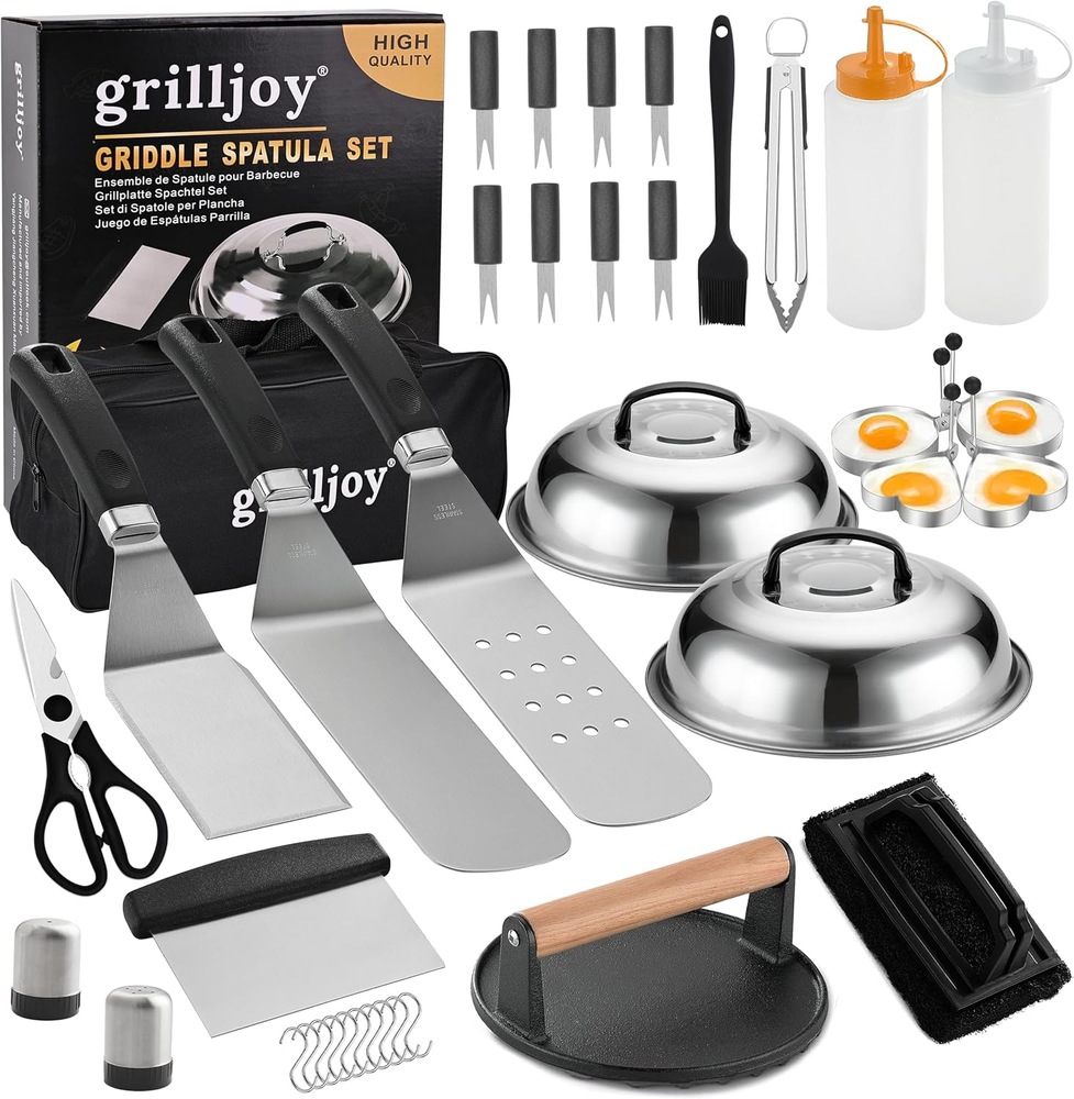 Professional Griddle Accessories Kit Set with Smash Burger Press - Extra Thick G