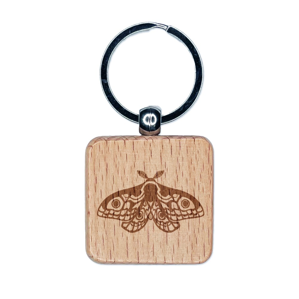 Emperor Moth Wooden Engraved Keychain Charm - Square Style