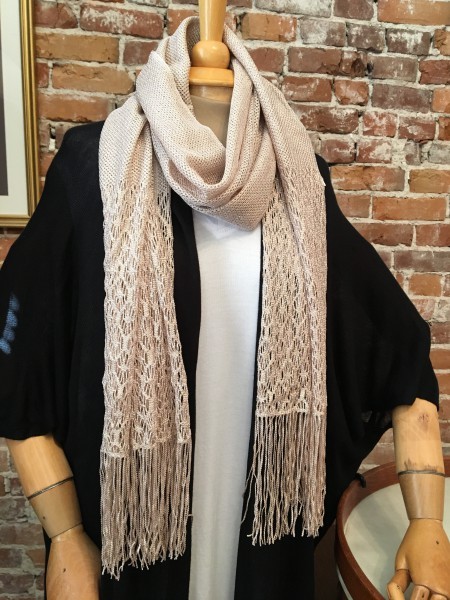 Style & Co Champagne Metallic Crochet Fringe Evening Party Wrap Scarf New