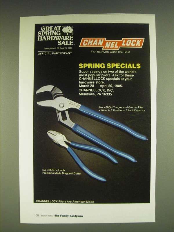 1985 Channellock Ad - 430GH Tongue and Groove Plier, 436GH Diagonal Cutter