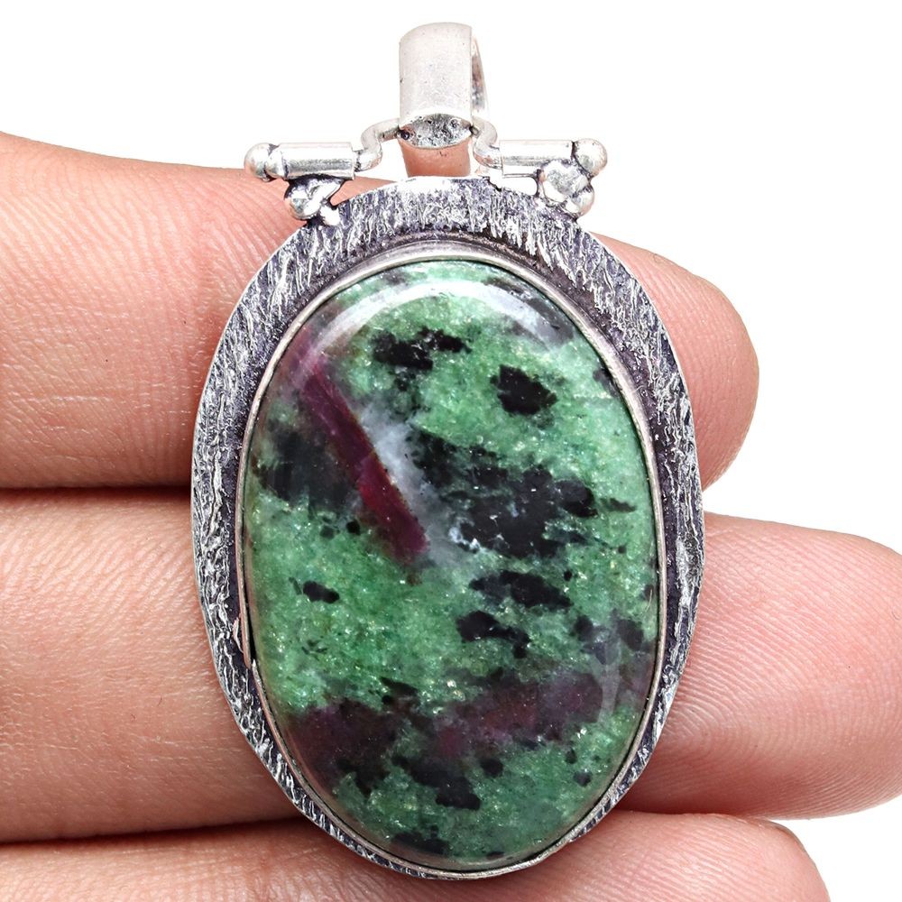 Ruby Zoisite Silver Pendant Necklace Gift for Women 2 Inch