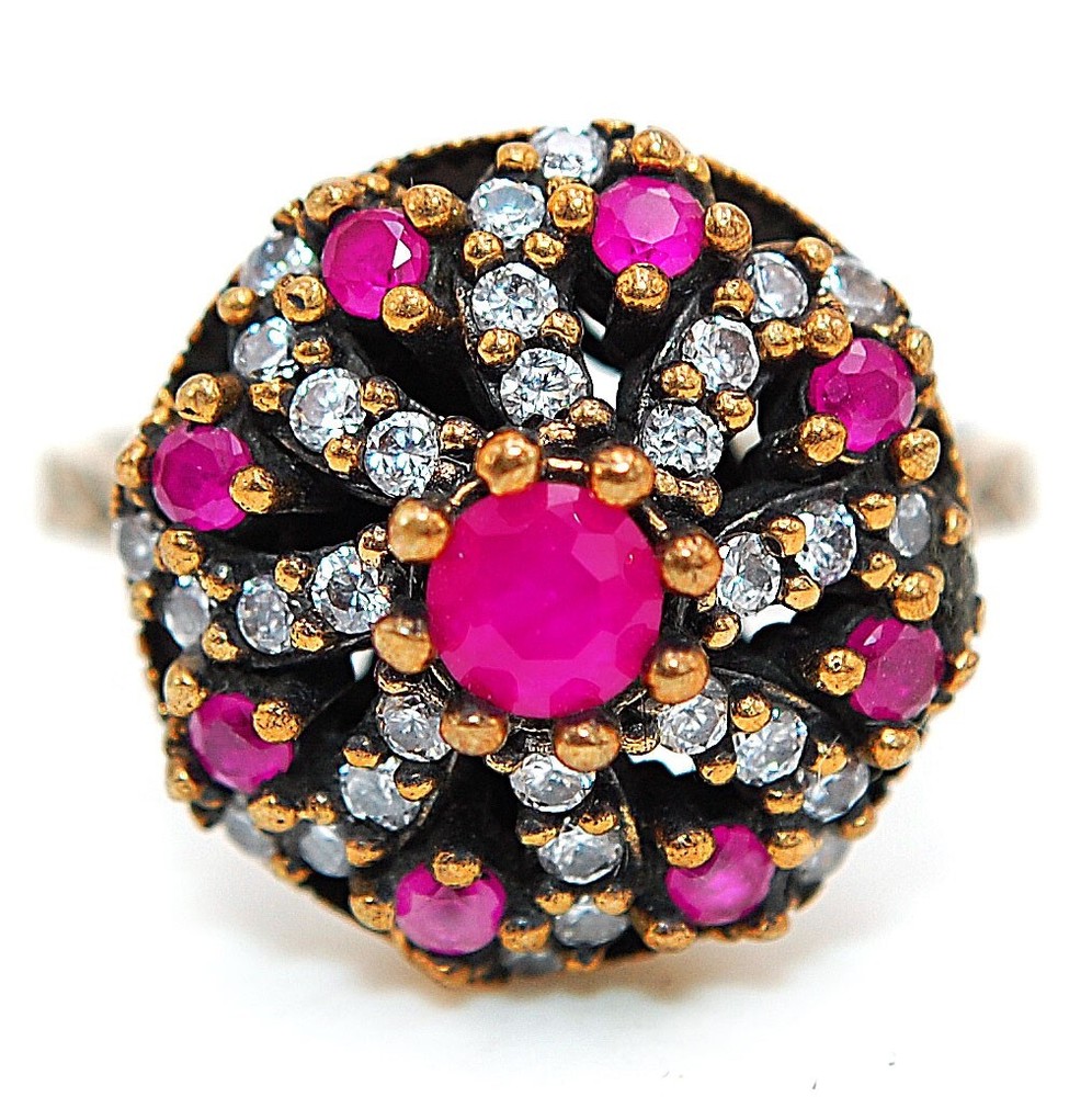Exquisite Ottoman Empire Inspired 2CT Treated Ruby 925 Sterling Silver Ring Size 7 H3-9