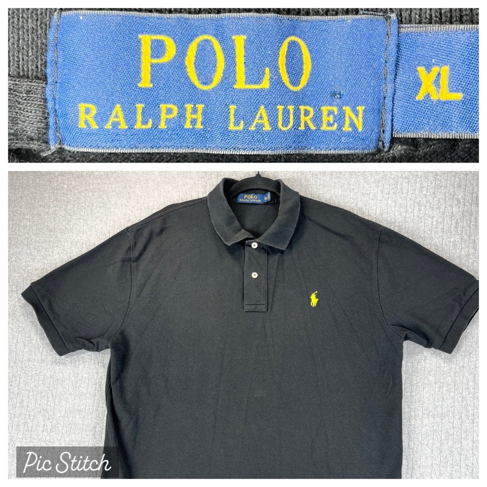 Polo Ralph Lauren Men’s Black shirt XL Yellow pony short sleeve golf relaxed fit