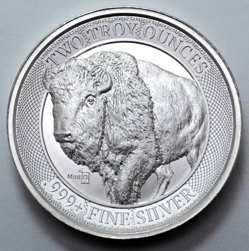 2 OZ 999 SILVER ROUND HIGH RELIEF BUFFALO BIZON HUGE COIN MintID.com,TAP TO SCAN