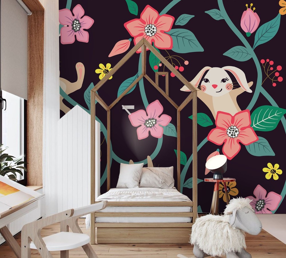 3D Flowers Rabbit Pattern Wall Murals Wallpaper Murals Wall Sticker