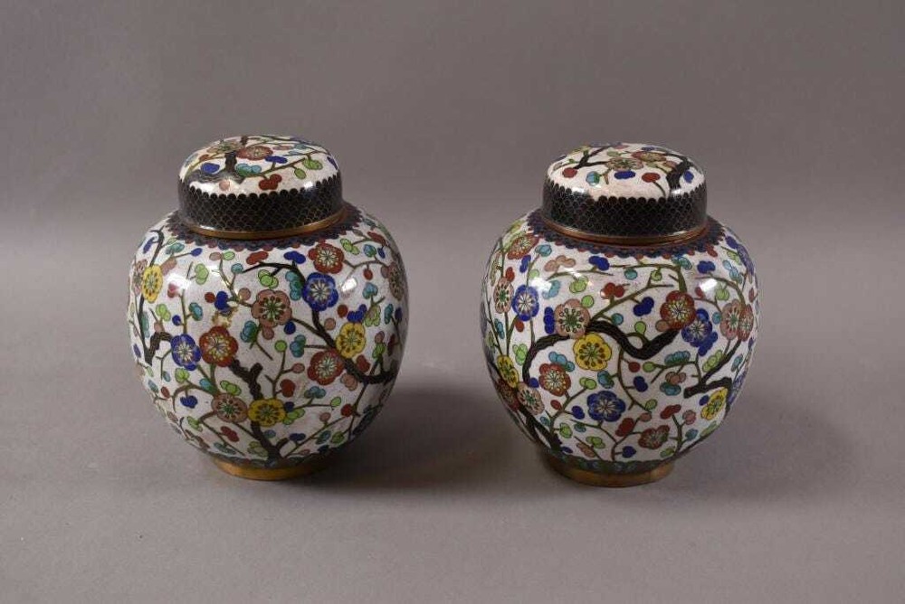 PAIR OF CHINESE CLOISONNE GINGER JARS