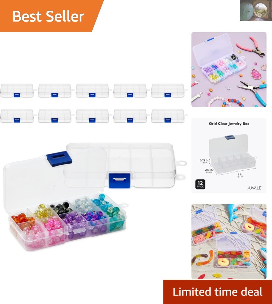 Water-Resistant Mini Tackle Boxes with 10 Grid Dividers for DIY Jewelry Storage
