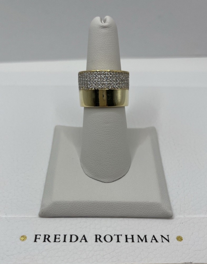 Freida Rothman 14k Gold Plated over SS Half CZ Pave Statement Ring Size 8