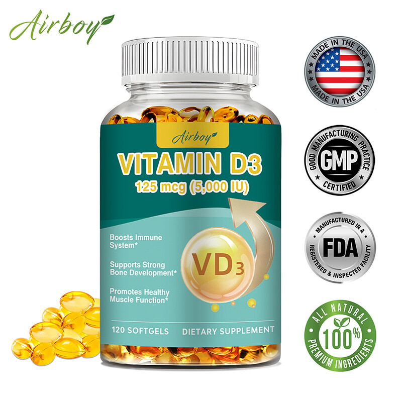 Vitamin D3 Softgels 5000 IU -strong Bones, Teeth, Muscle Health & Boost Immunity